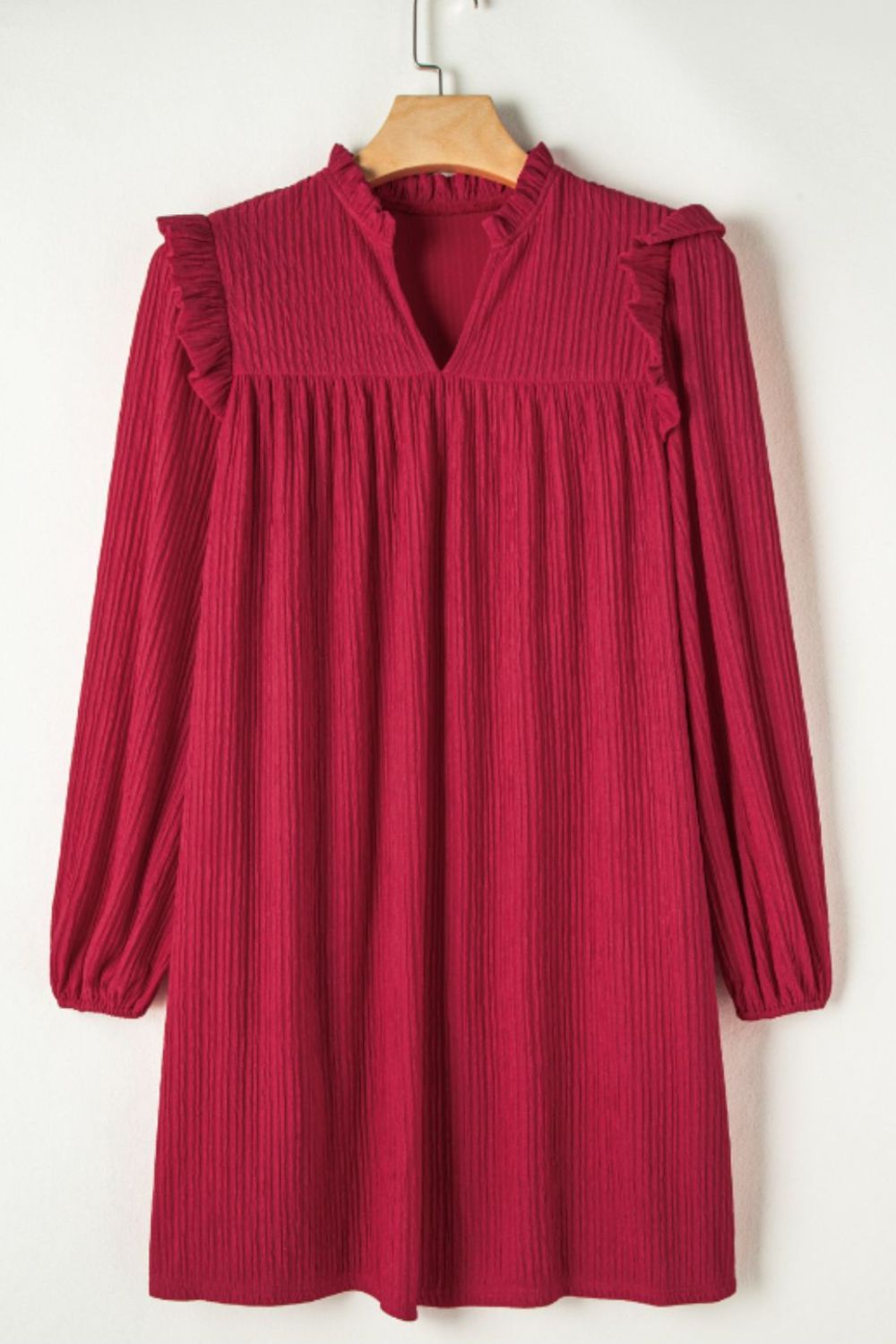 Frill Notched Long Sleeve Dress - Charming Charlie