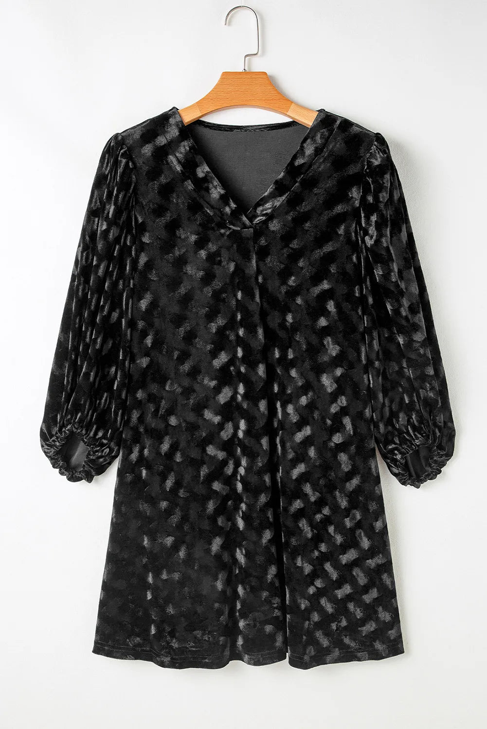 V-Neck Three-Quarter Sleeve Velvet Mini Dress - Charming Charlie