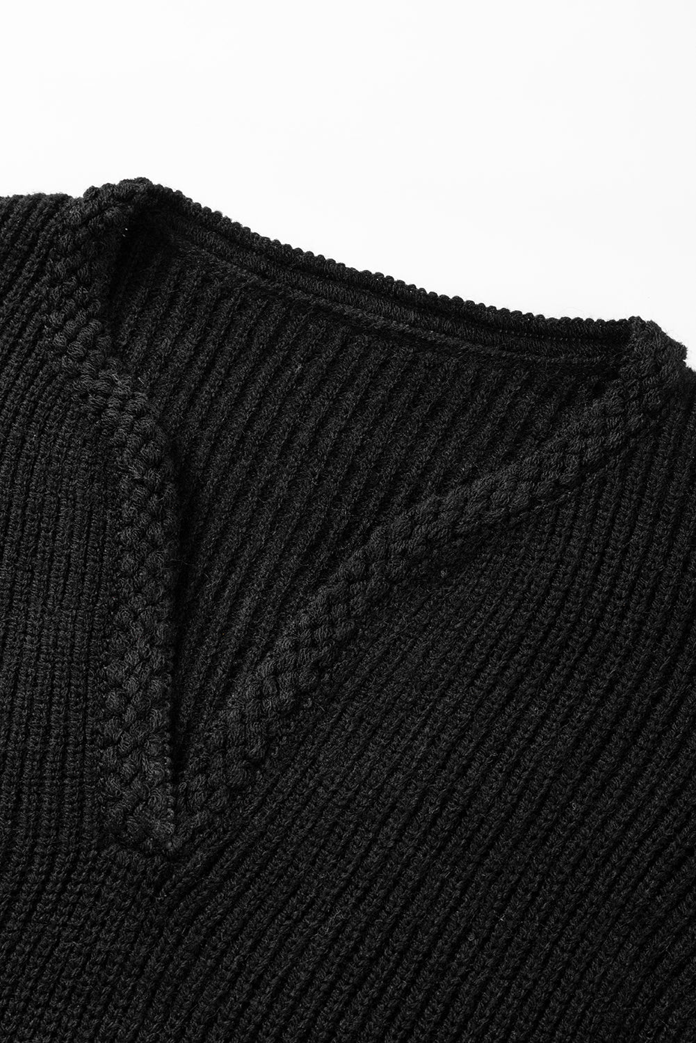 Solid Color Notched Long Sleeve Sweater - Charming Charlie