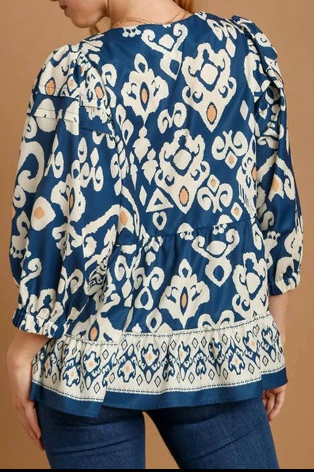 Printed V-Neck Three-Quarter Sleeve Blouse - Charming Charlie