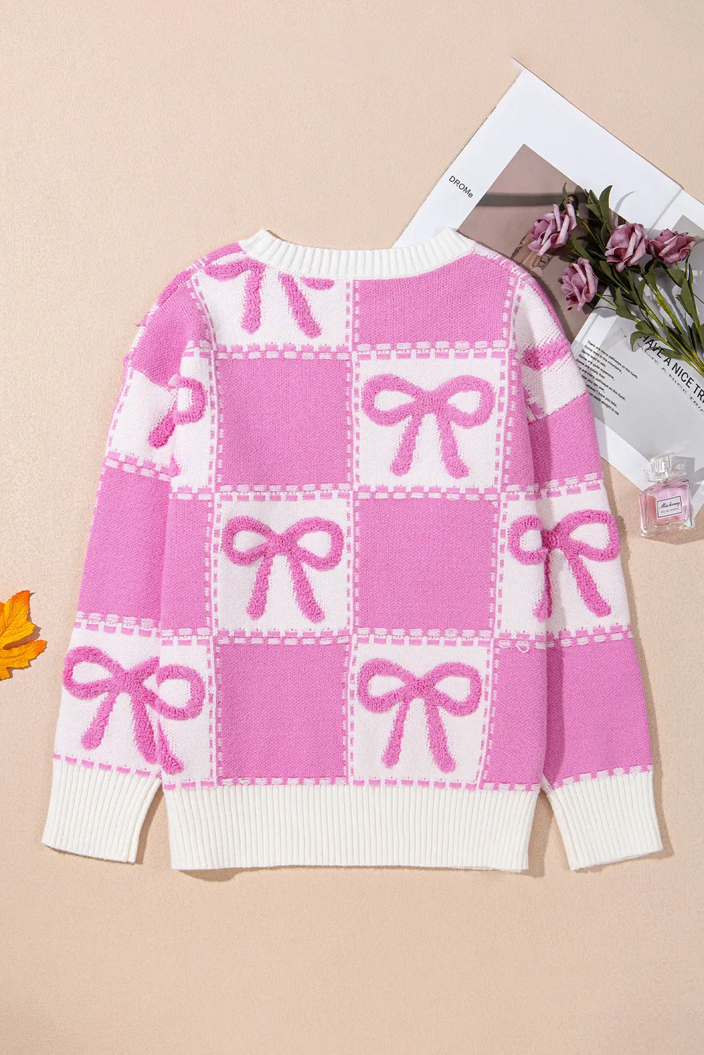 Bow Round Neck Long Sleeve Sweater - Charming Charlie