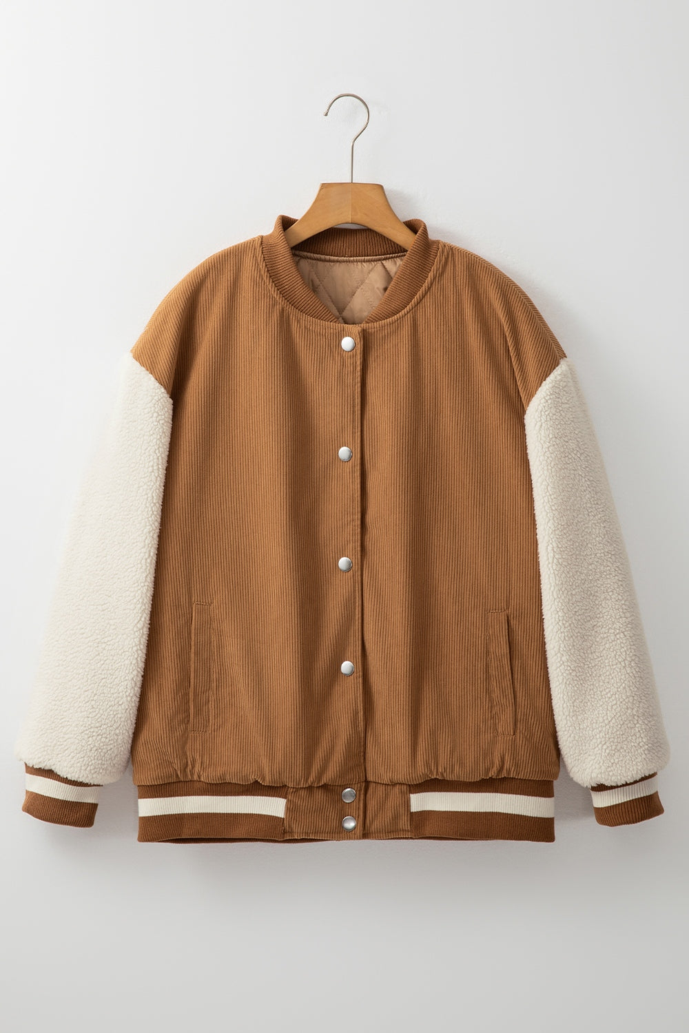 Contrast Baseball Collar Snap Down Long Sleeve Jacket - Charming Charlie
