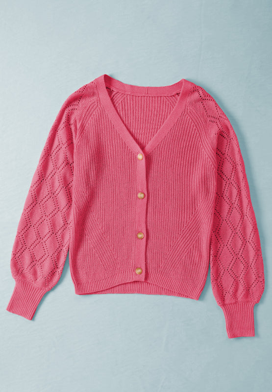 Openwork V-Neck Button Up Cardigan - Charming Charlie