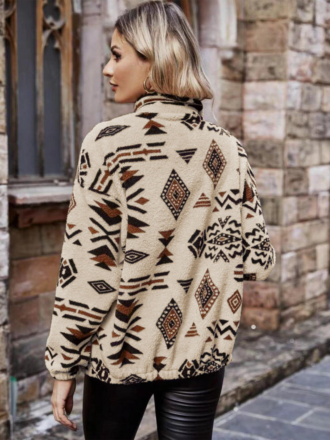 Geometric Zip Up Long Sleeve Outerwear - Charming Charlie