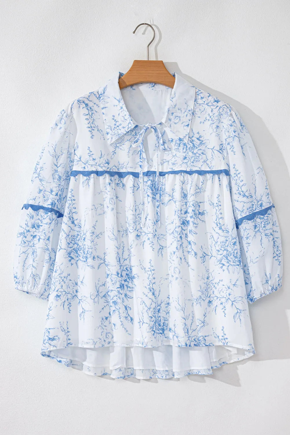 Printed Tie Neck Three-Quarter Sleeve Blouse - Charming Charlie