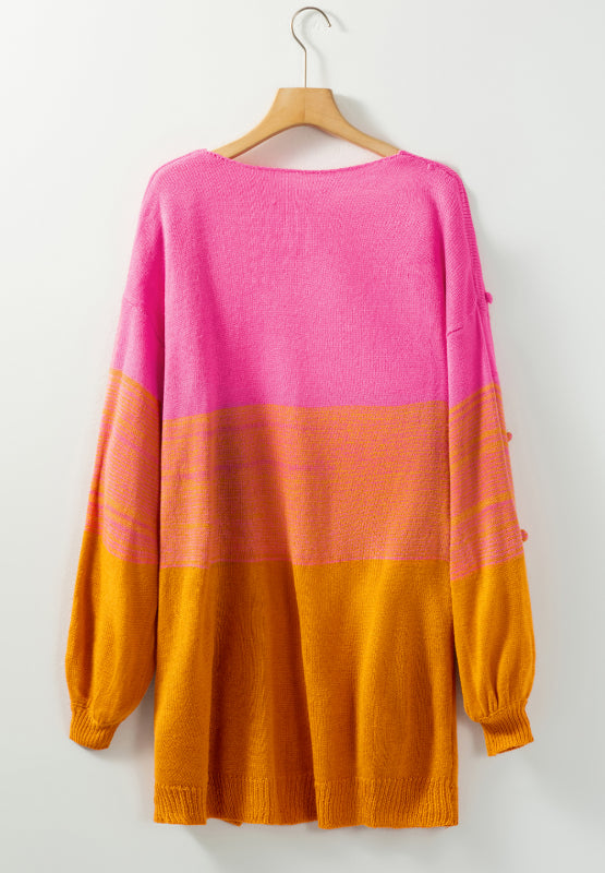 Pompom Color Block Open Front Cardigan - Charming Charlie