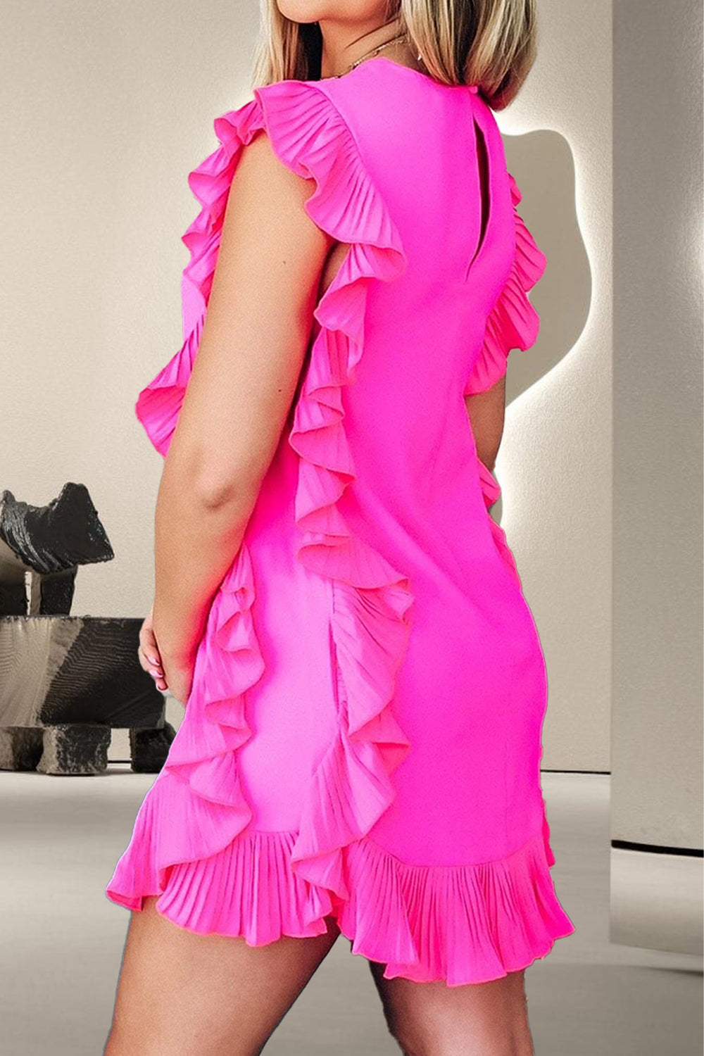Ruffled Round Neck Cap Sleeve Mini Dress - Charming Charlie