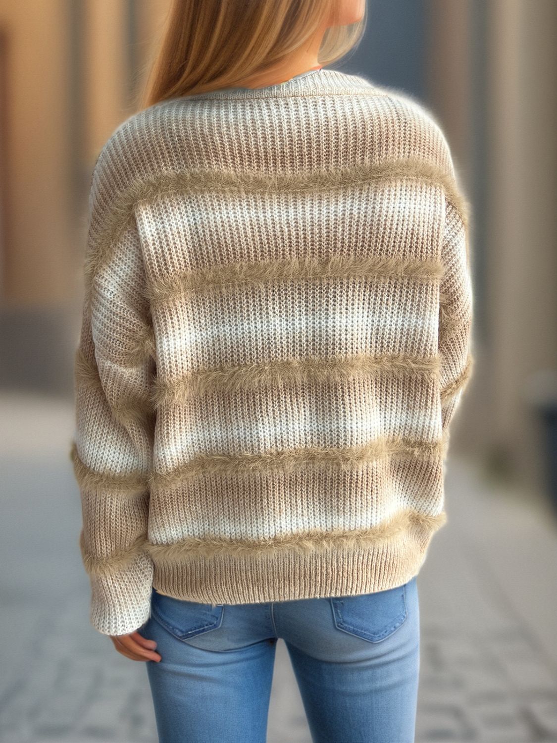 Gradient Round Neck Dropped Shoulder Sweater - Charming Charlie