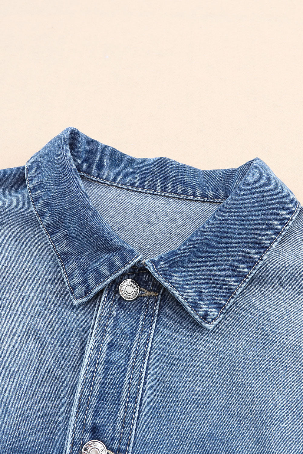Collared Neck Button Up Denim Jacket - Charming Charlie
