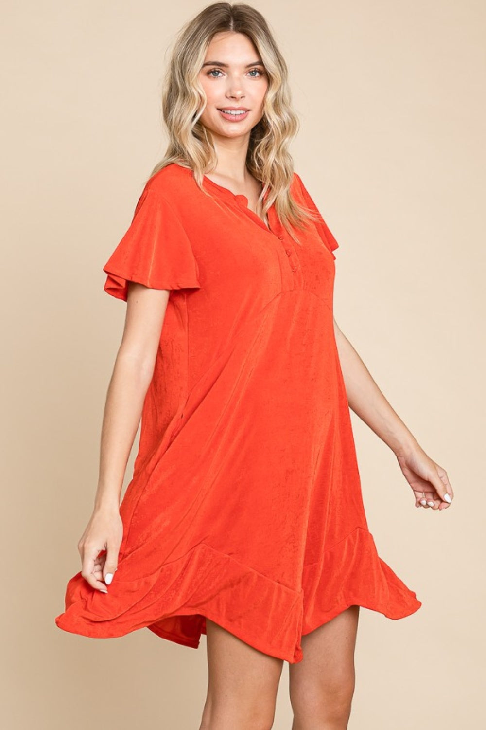 Culture Code Full Size Short Sleeve Ruffled Asymmetric Hem Dress - Charming Charlie