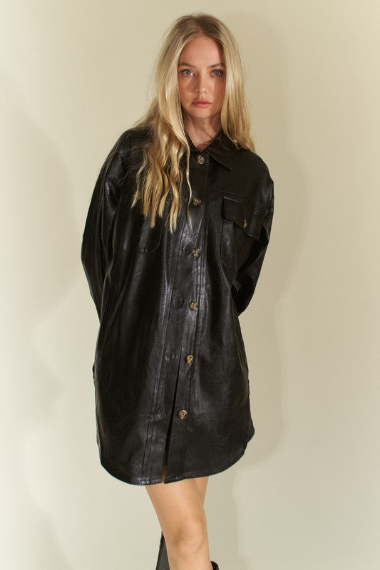 Davi & Dani Faux Leather Button Up Jacket with Chest Pockets - Charming Charlie