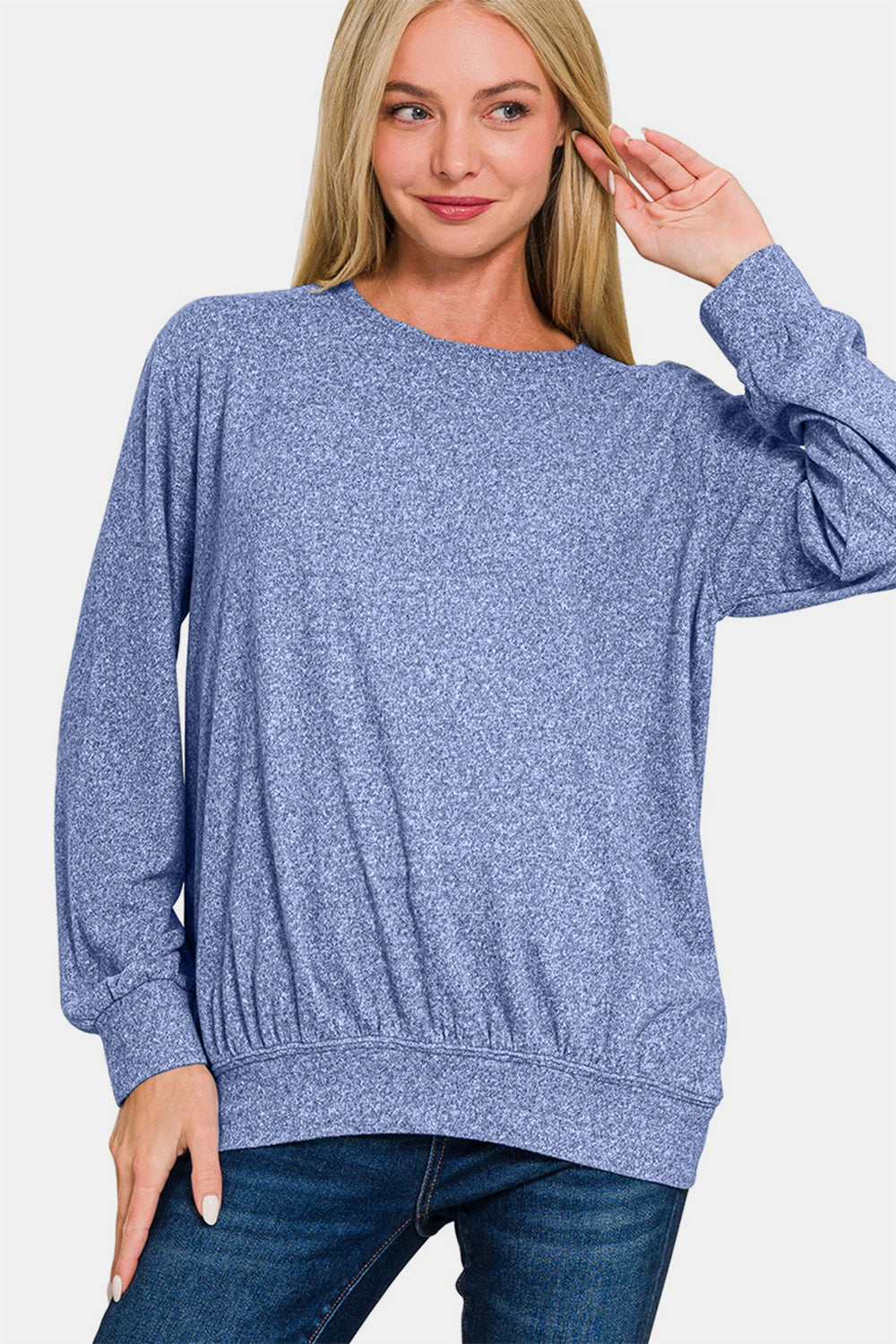 Zenana Full Size Melange Round Neck Top - Charming Charlie