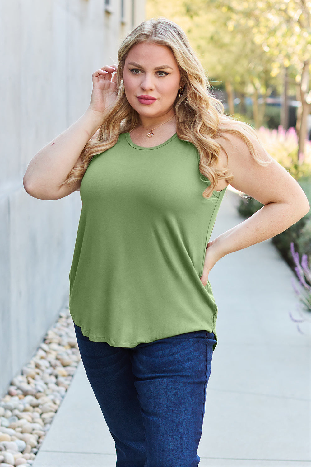 Basic Bae Bamboo Full Size Round Neck Tank - Charming Charlie