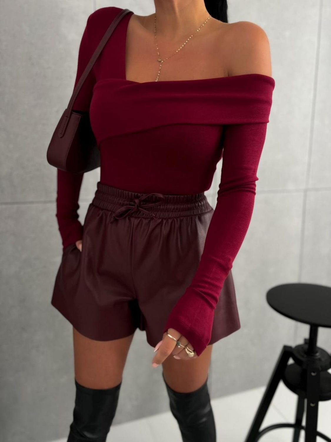Asymmetrical Single Shoulder Long Sleeve T-Shirt - Charming Charlie