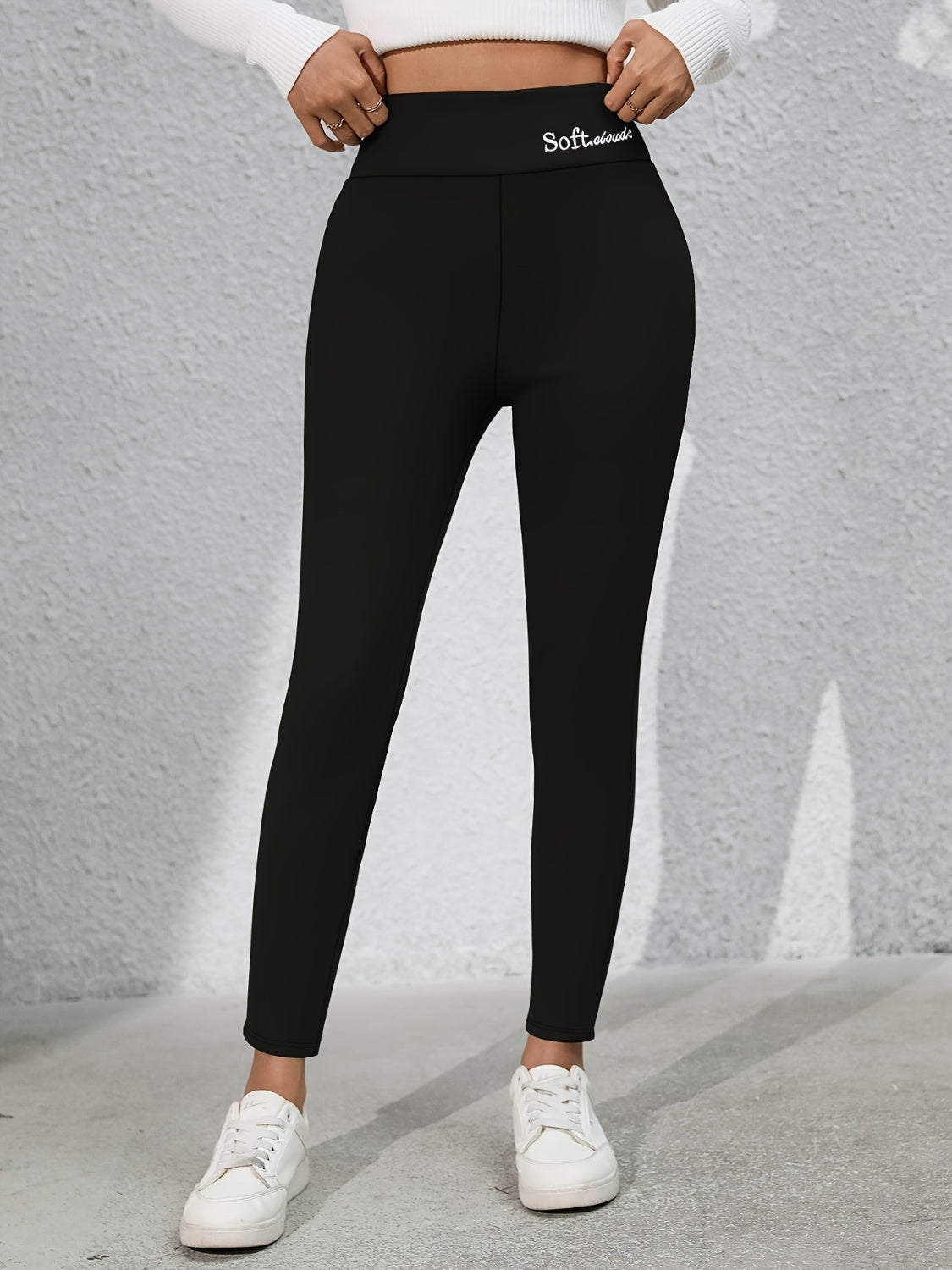Full Size Letter Embroidered High Waist Leggings - Charming Charlie