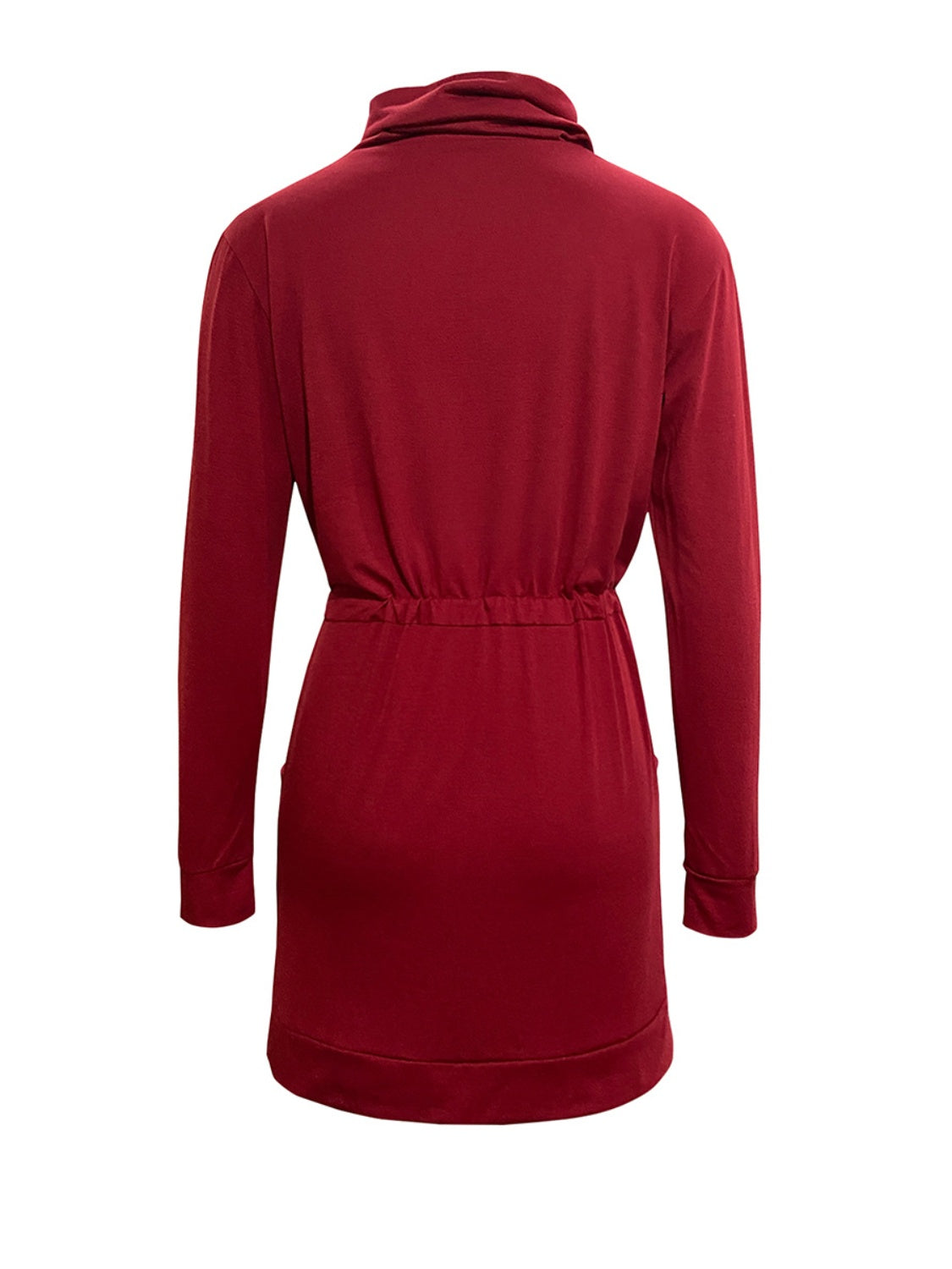 Drawstring Turtleneck Long Sleeve Mini Dress - Charming Charlie