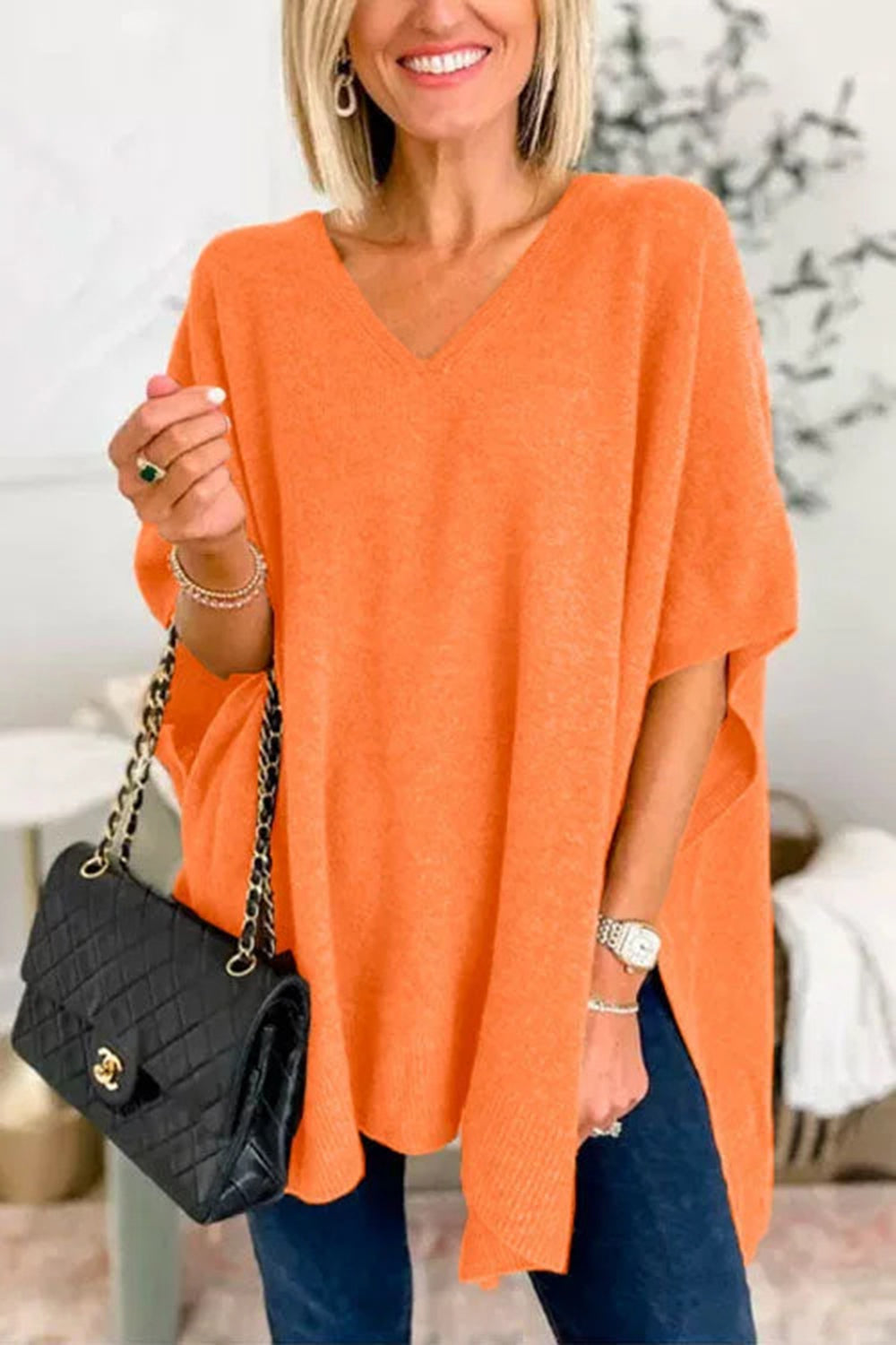 Slit V-Neck Half Sleeve Knit Top - Charming Charlie