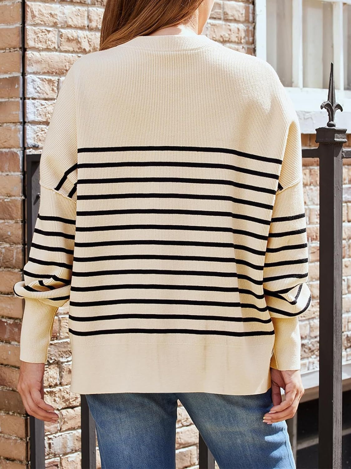 Striped Round Neck Long Sleeve Sweatshirt - Charming Charlie