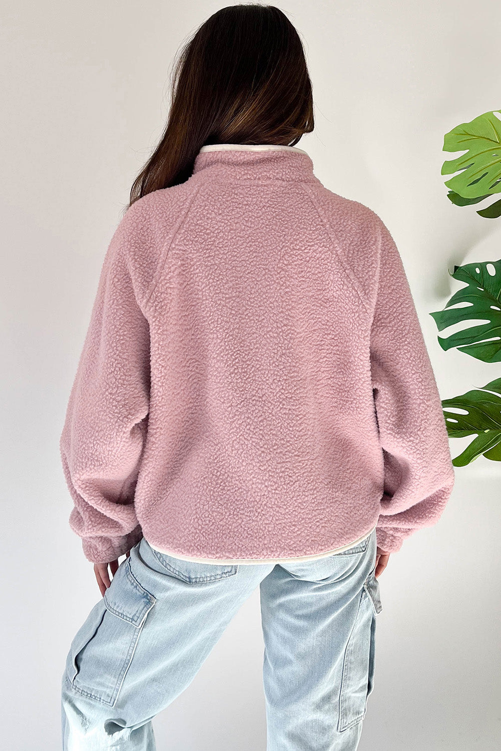 Half Snap Long Sleeve Sweatshirt with Side Slit Pockets - Charming Charlie