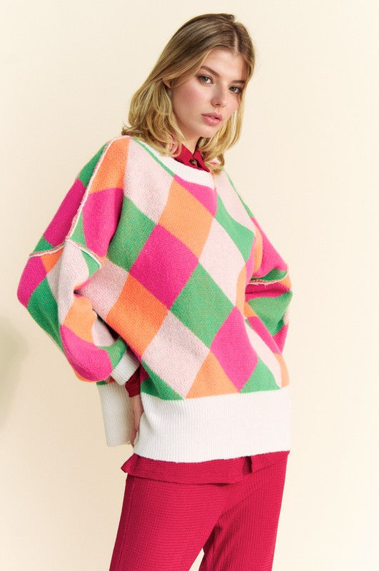 Davi & Dani Exposed Seam Color Block Dropped Shoulder Sweater - Charming Charlie