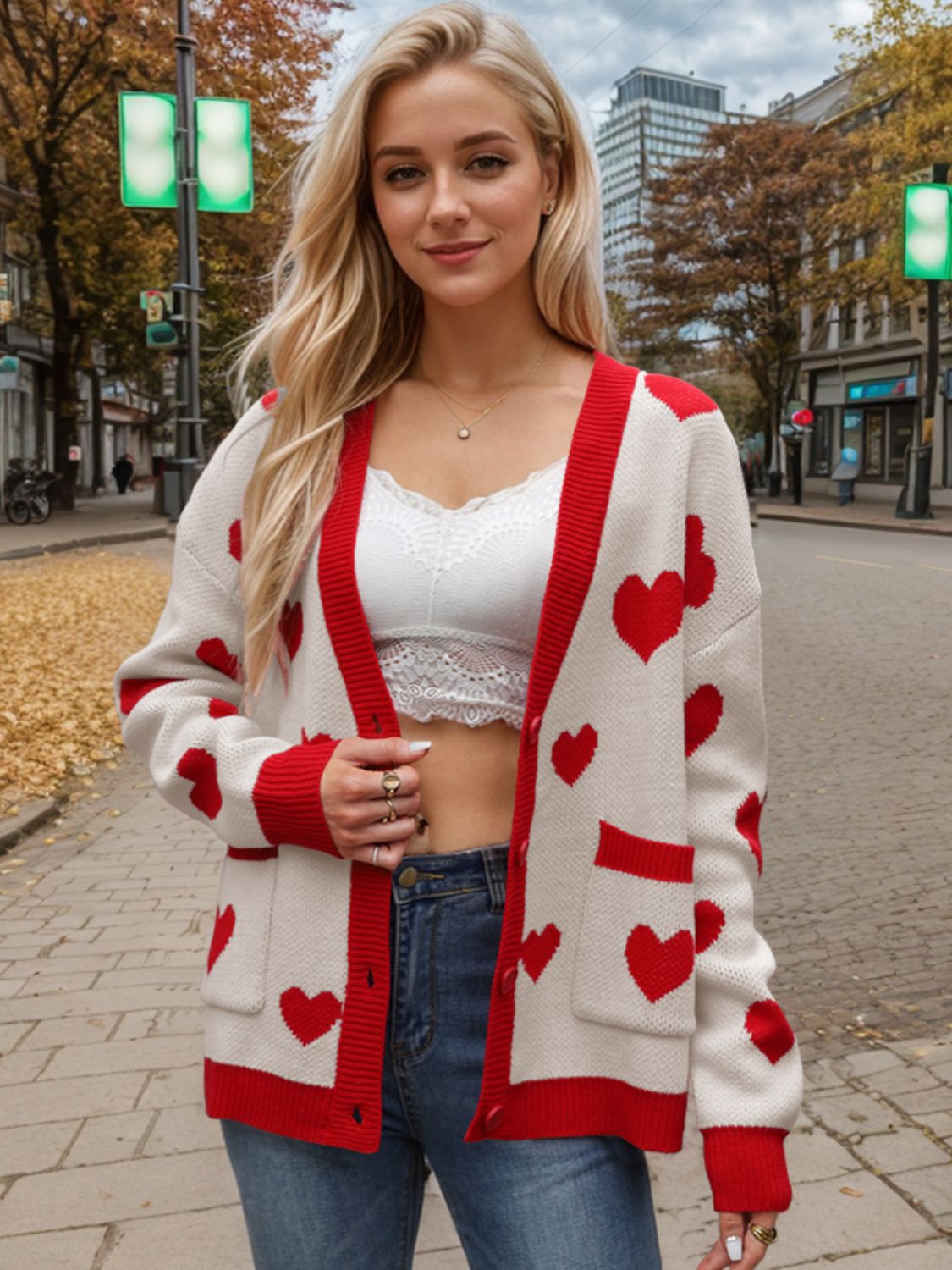 Heart Button Up Dropped Shoulder Long Sleeve Cardigan - Charming Charlie