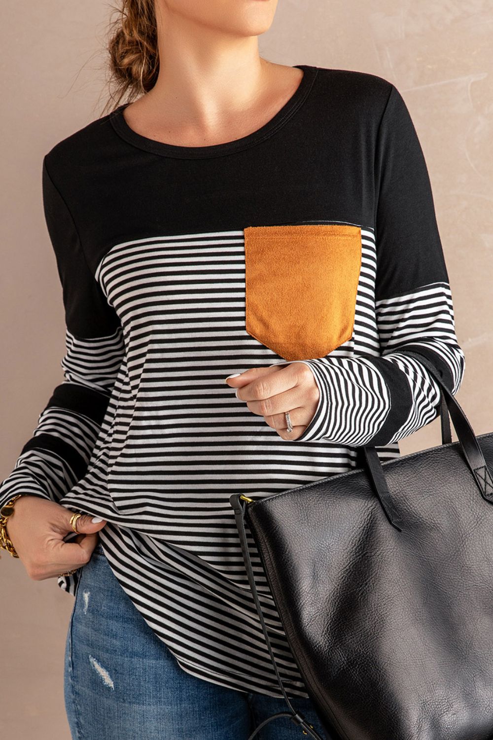 Striped Round Neck Long Sleeve T-Shirt - Charming Charlie