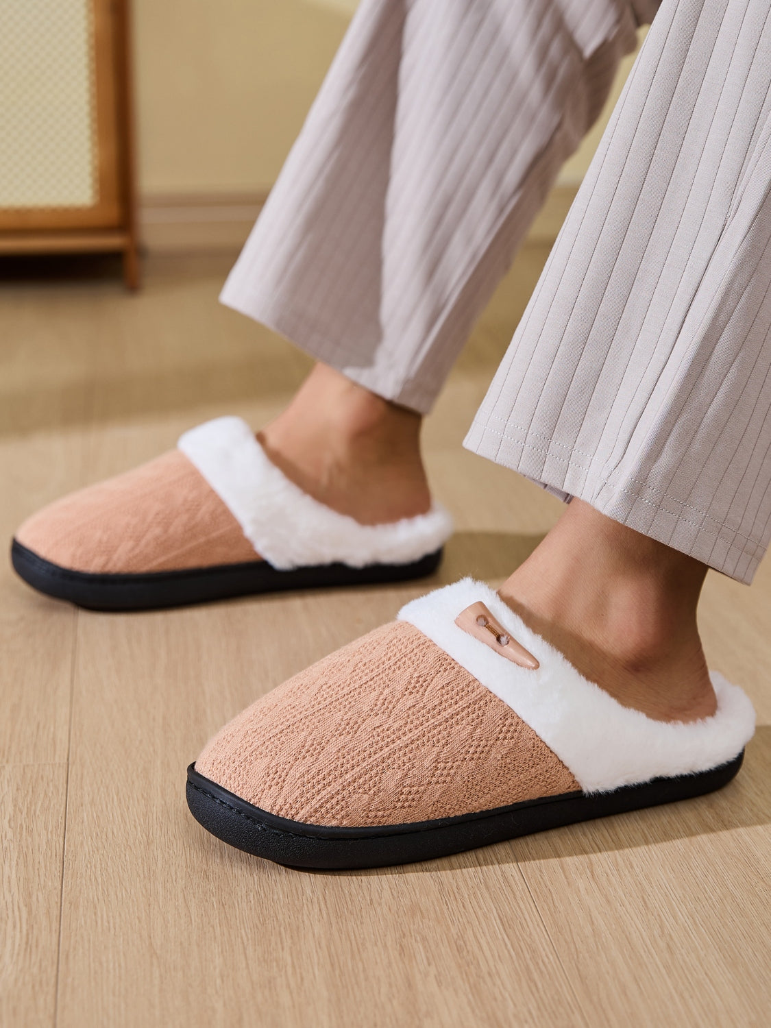 Horn Buckle Furry Texture Flat Slippers - Charming Charlie