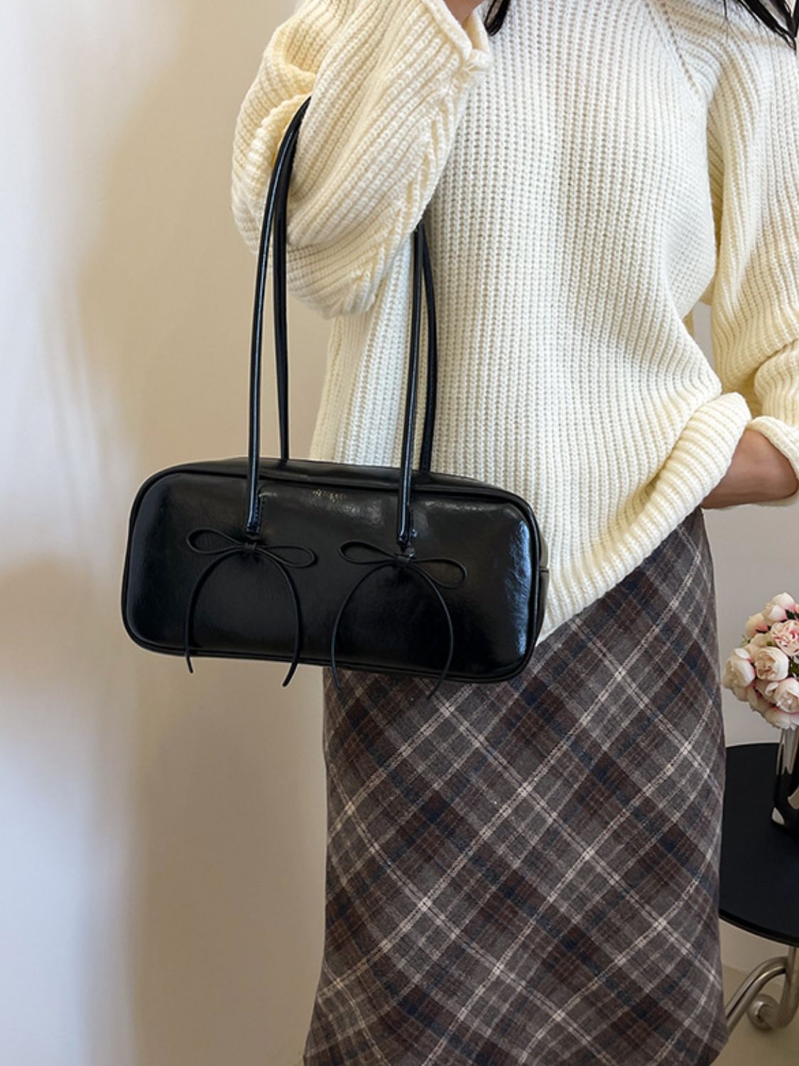 PU Leather Bow Trim Shoulder Bag - Charming Charlie