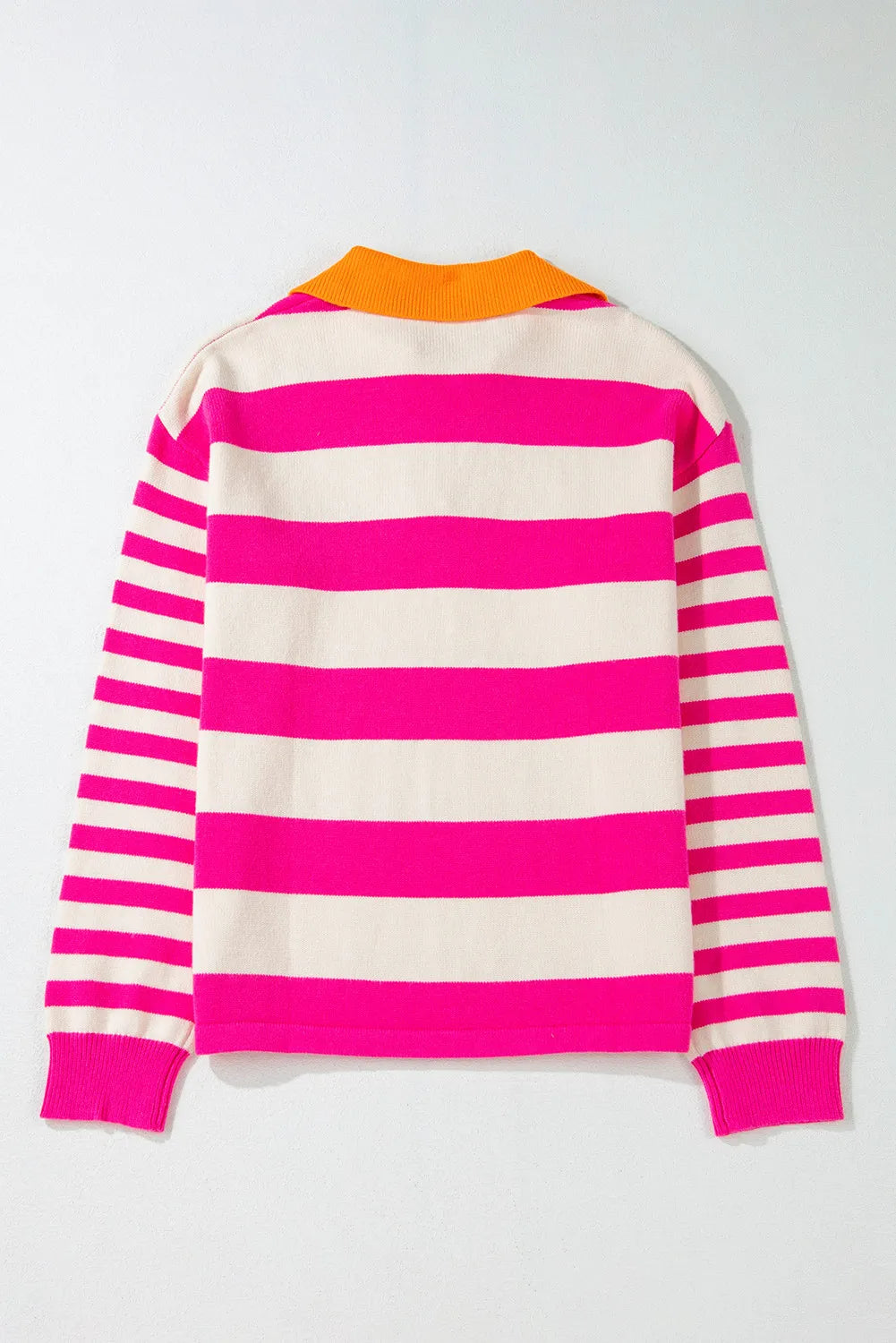 Contrast Stripes Johnny Collar Long Sleeve Sweater - Charming Charlie
