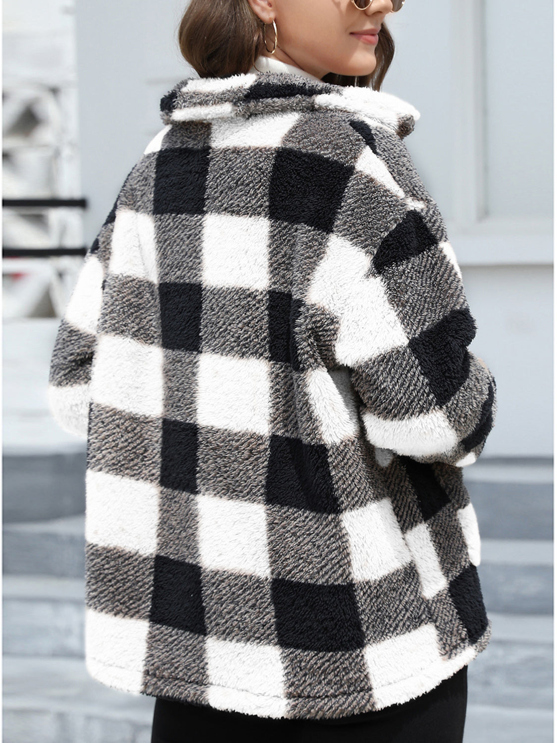 Button Up Drop Shoulder Fuzzy Jacket - Charming Charlie