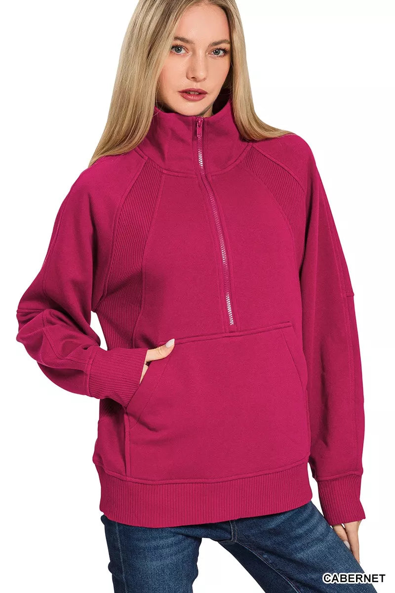 Zenana Moodshift Fleece Kangaroo Pocket Hoodie in Cream