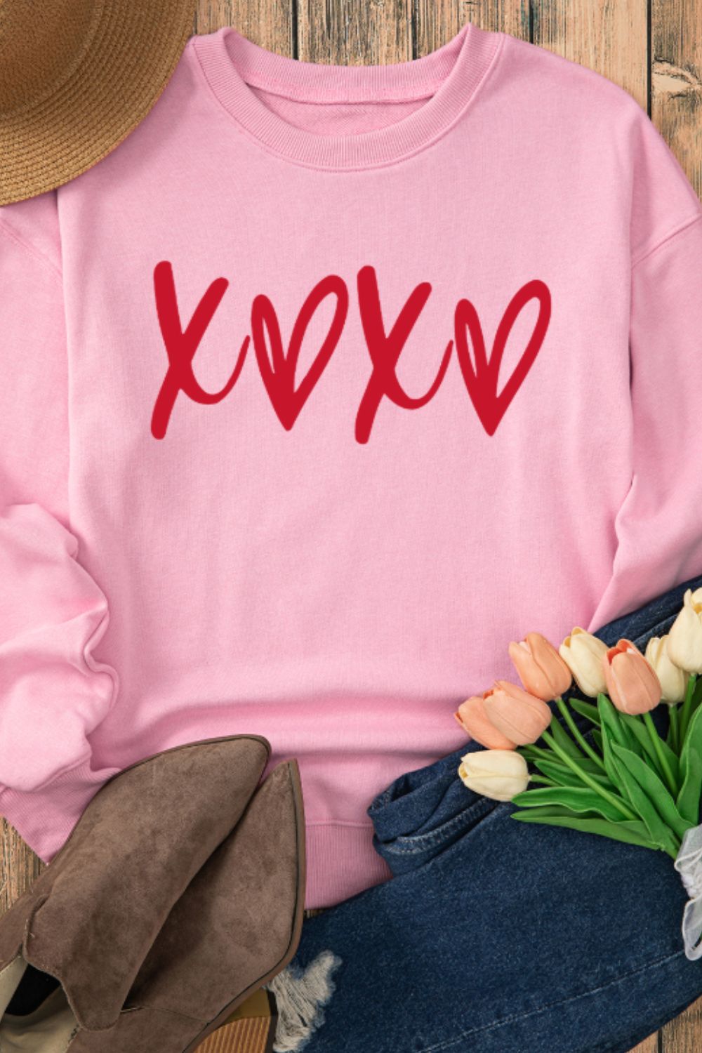 Valentine’s Day XOXO Round Neck Drop Shoulder Sweatshirt - Charming Charlie