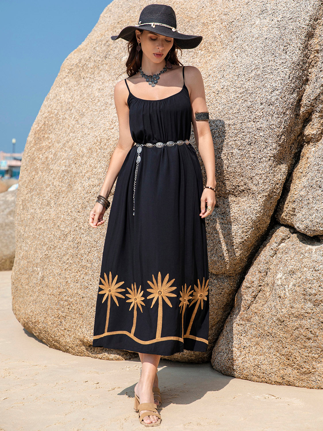 Embroidered Scoop Neck Midi Cami Dress - Charming Charlie