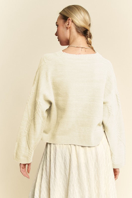 Davi & Dani Diamond Cable Pattern Drop Shoulder Sweater - Charming Charlie