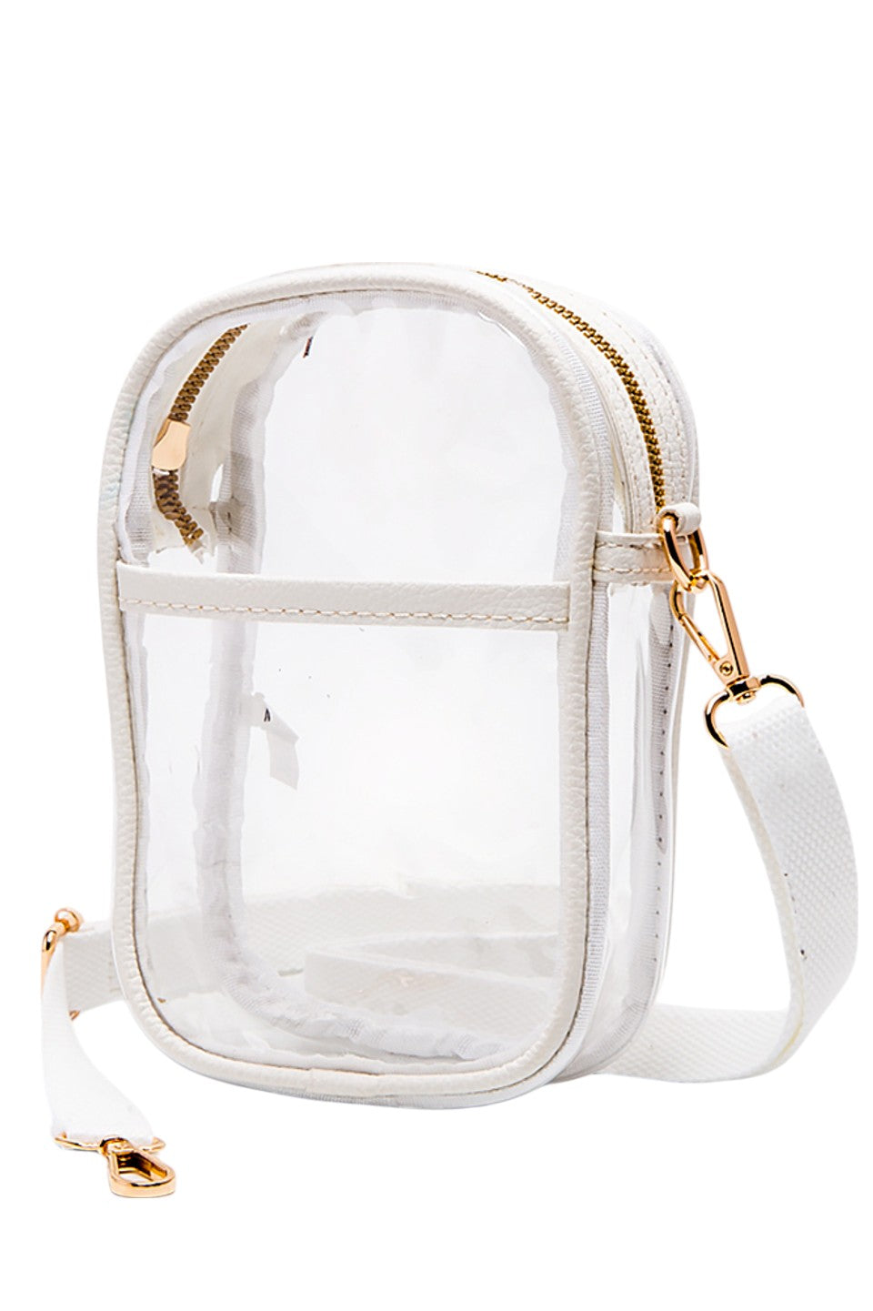White Clear Crossbody Stadium Bag combines functionality with compliance, featuring a fully transparent design that meets most stadium security requirements. Its lightweight construction and adjustable crossbody strap provide comfort and ease of use, allowing quick access to your essentials while keeping them visible for hassle-free entry. Ideal for sports events, concerts, and venues with strict bag policies.