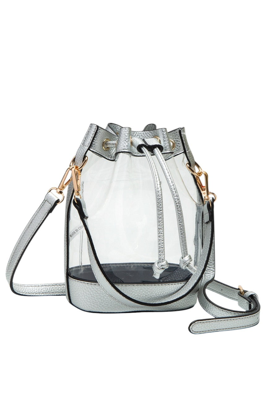 Clear Crossbody Stadium Bucket Bag offers a sleek, transparent design ideal for stadium events and venues with clear bag policies. Its bucket shape provides ample space for essentials while maintaining a compact profile. The adjustable crossbody strap ensures comfortable, hands-free carrying, making it a practical choice for active outings. Crafted for durability and easy visibility, this bag combines functionality with compliance, perfect for those seeking convenience without sacrificing style.