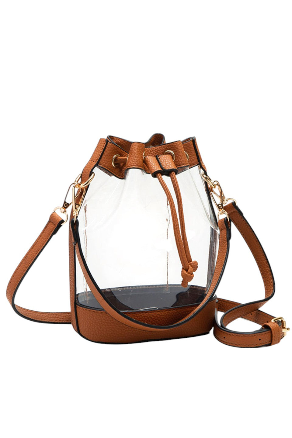 Clear Crossbody Stadium Bucket Bag offers a sleek, transparent design ideal for stadium events and venues with clear bag policies. Its bucket shape provides ample space for essentials while maintaining a compact profile. The adjustable crossbody strap ensures comfortable, hands-free carrying, making it a practical choice for active outings. Crafted for durability and easy visibility, this bag combines functionality with compliance, perfect for those seeking convenience without sacrificing style.