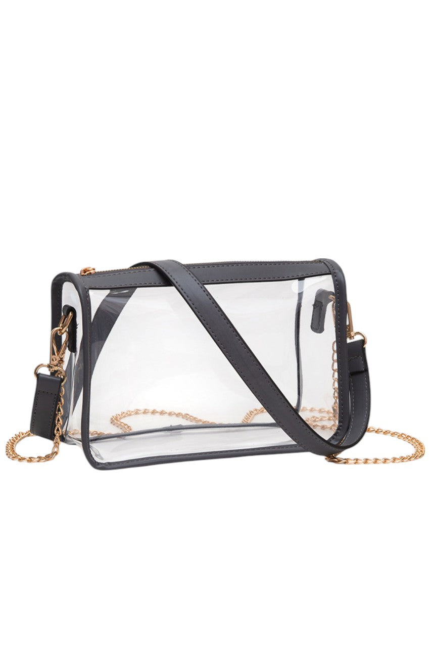 Gray Clear Rectangle Stadium Concert Crossbody Bag offers a sleek, transparent design ideal for event security compliance. Its rectangular shape provides ample space for essentials while maintaining a compact profile. The adjustable crossbody strap ensures comfortable wear, making it perfect for concerts and stadium visits where quick access and visibility are essential. Durable materials guarantee longevity, combining practicality with modern style for hassle-free outings.