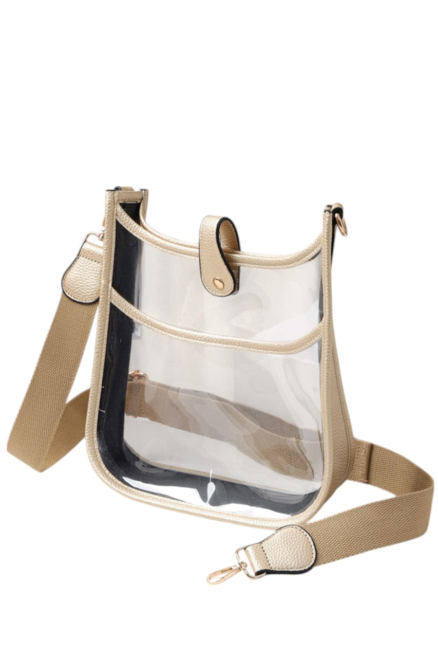 Clear Stadium Crossbody Bag offers a practical solution for carrying essentials while complying with stadium security policies. Crafted from transparent materials, it allows for quick inspection without sacrificing style. Its compact design and adjustable strap provide comfortable, hands-free convenience, making it ideal for sports events, concerts, and other venues requiring clear bags. Durable and easy to clean, this crossbody bag combines functionality with compliance for a seamless event experience.