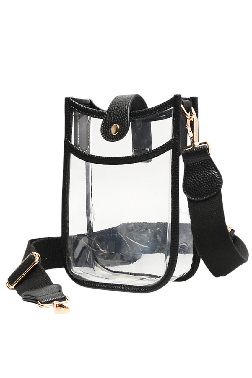 Clear Stadium Crossbody Mini Bag offers a sleek, transparent design ideal for event venues with strict bag policies. Its compact size ensures convenience without sacrificing style, while the adjustable crossbody strap provides comfortable, hands-free wear. Crafted for durability and easy access, this mini bag is perfect for securely carrying essentials at stadiums, concerts, or festivals.