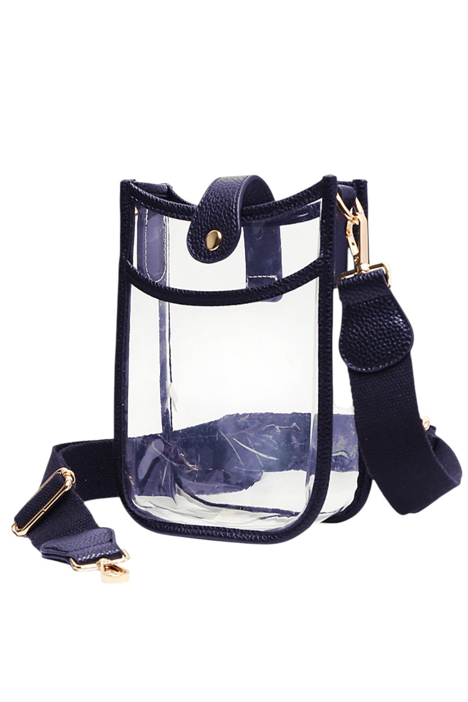 Clear Stadium Crossbody Mini Bag offers a sleek, transparent design ideal for event venues with strict bag policies. Its compact size ensures convenience without sacrificing style, while the adjustable crossbody strap provides comfortable, hands-free wear. Crafted for durability and easy access, this mini bag is perfect for securely carrying essentials at stadiums, concerts, or festivals.