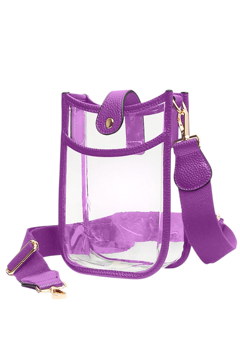 Clear Stadium Crossbody Mini Bag offers a sleek, transparent design ideal for event venues with strict bag policies. Its compact size ensures convenience without sacrificing style, while the adjustable crossbody strap provides comfortable, hands-free wear. Crafted for durability and easy access, this mini bag is perfect for securely carrying essentials at stadiums, concerts, or festivals.
