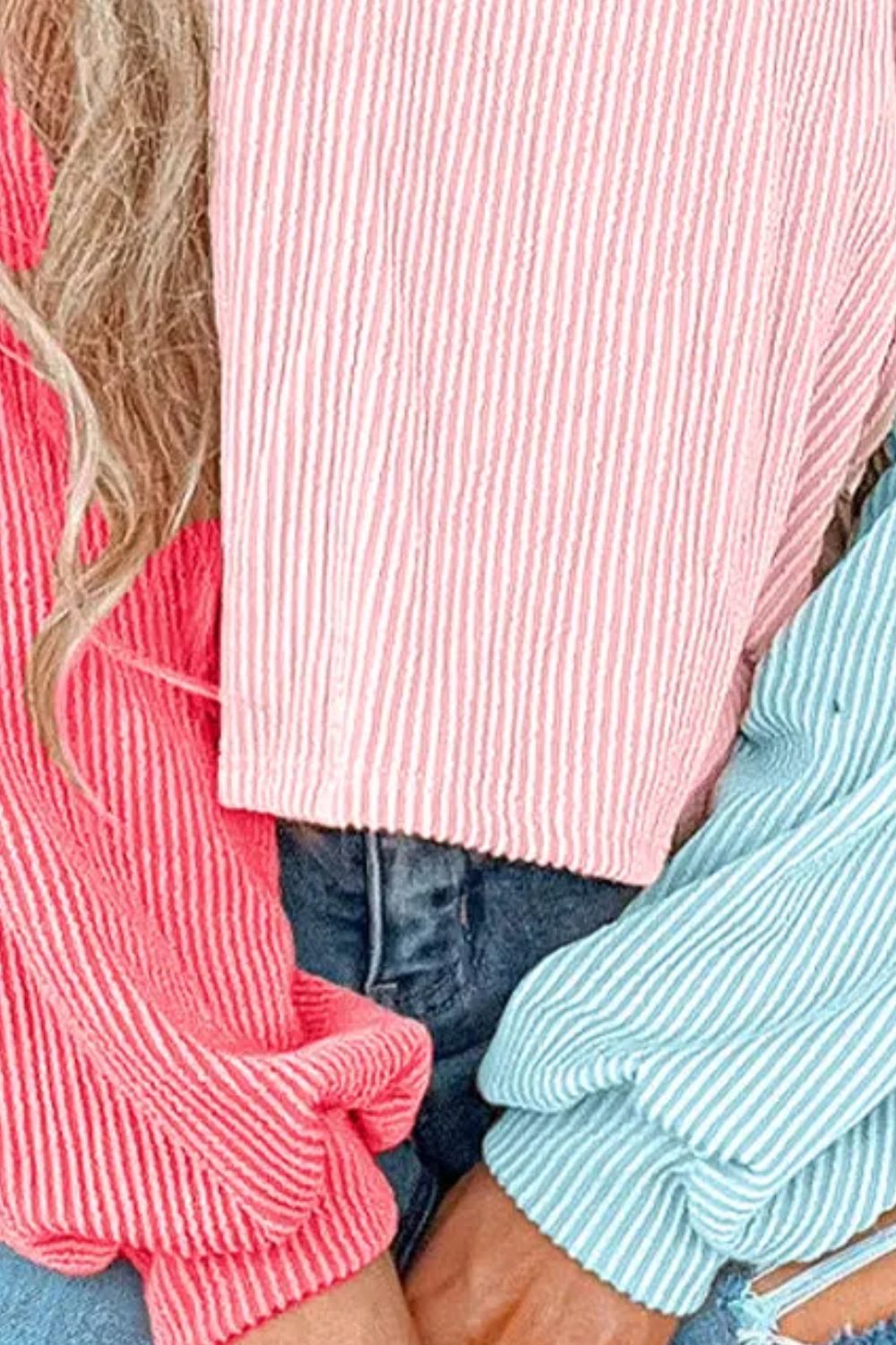 Color Block Round Neck Long Sleeve Top - Charming Charlie