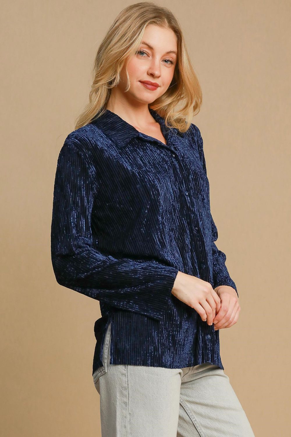 Umgee Side Slit Texture Button Up Shirt - Charming Charlie