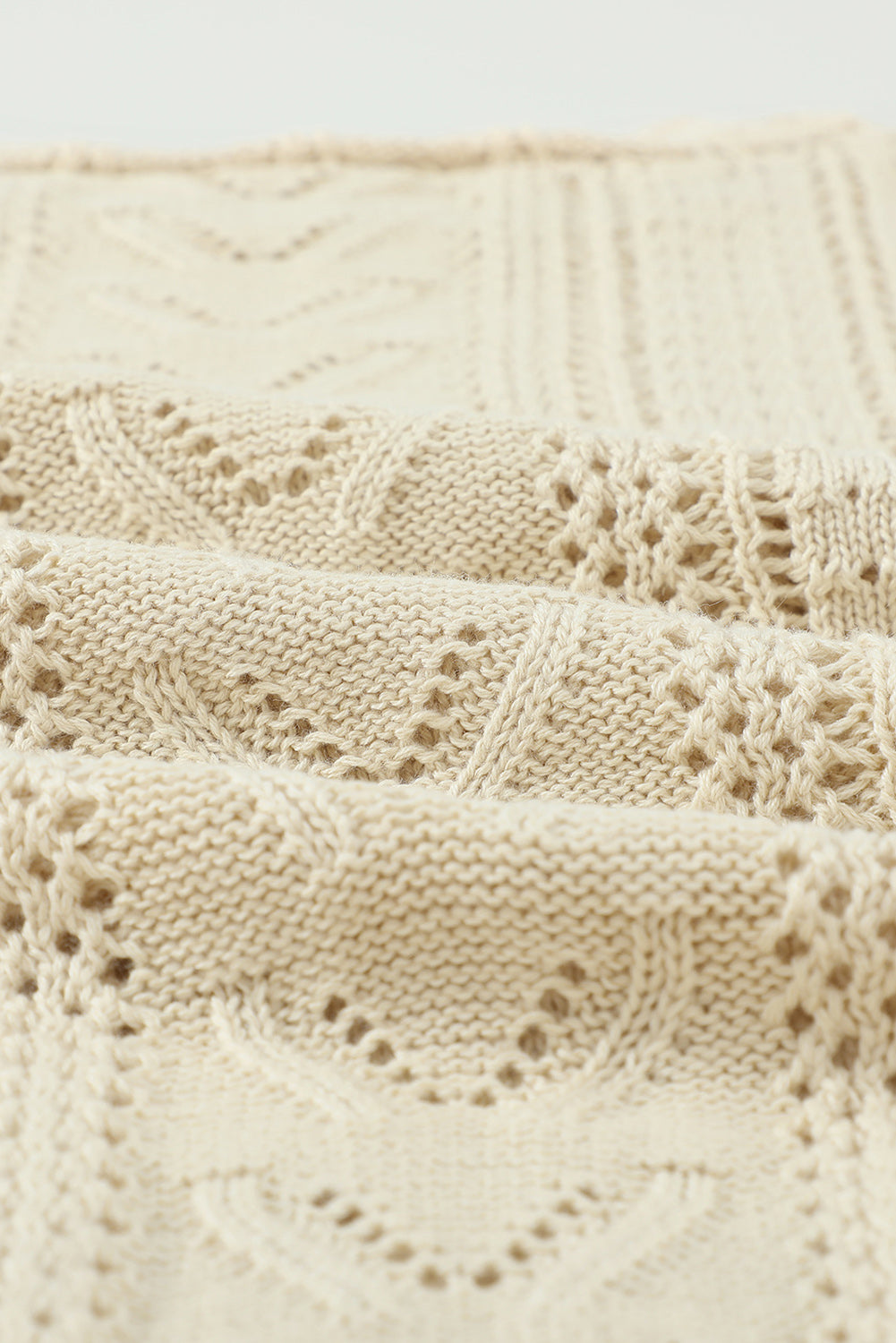 Openwork Round Neck Long Sleeve Sweater - Charming Charlie