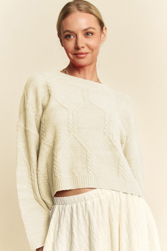 Davi & Dani Diamond Cable Pattern Drop Shoulder Sweater - Charming Charlie