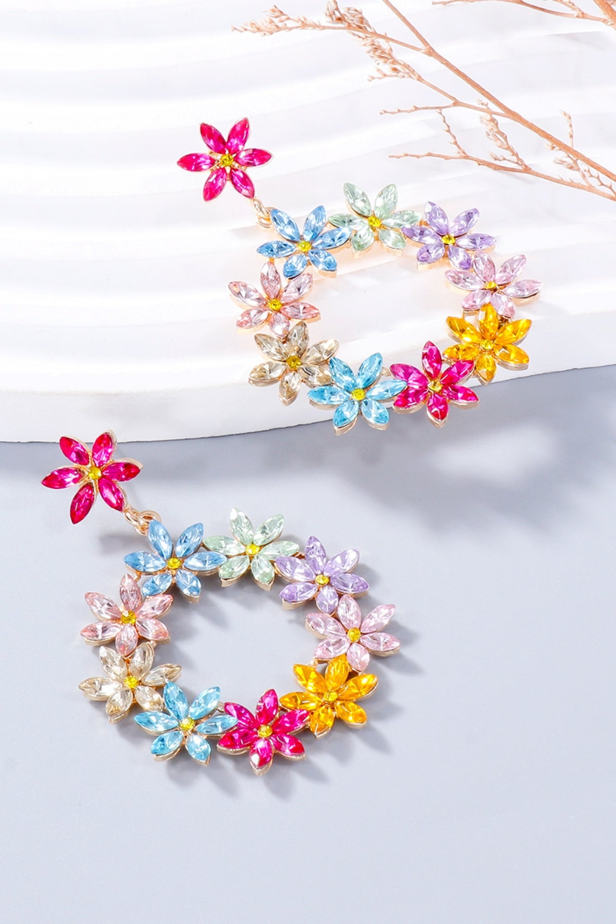 Rhinestone Flower Dangle Earrings - Charming Charlie