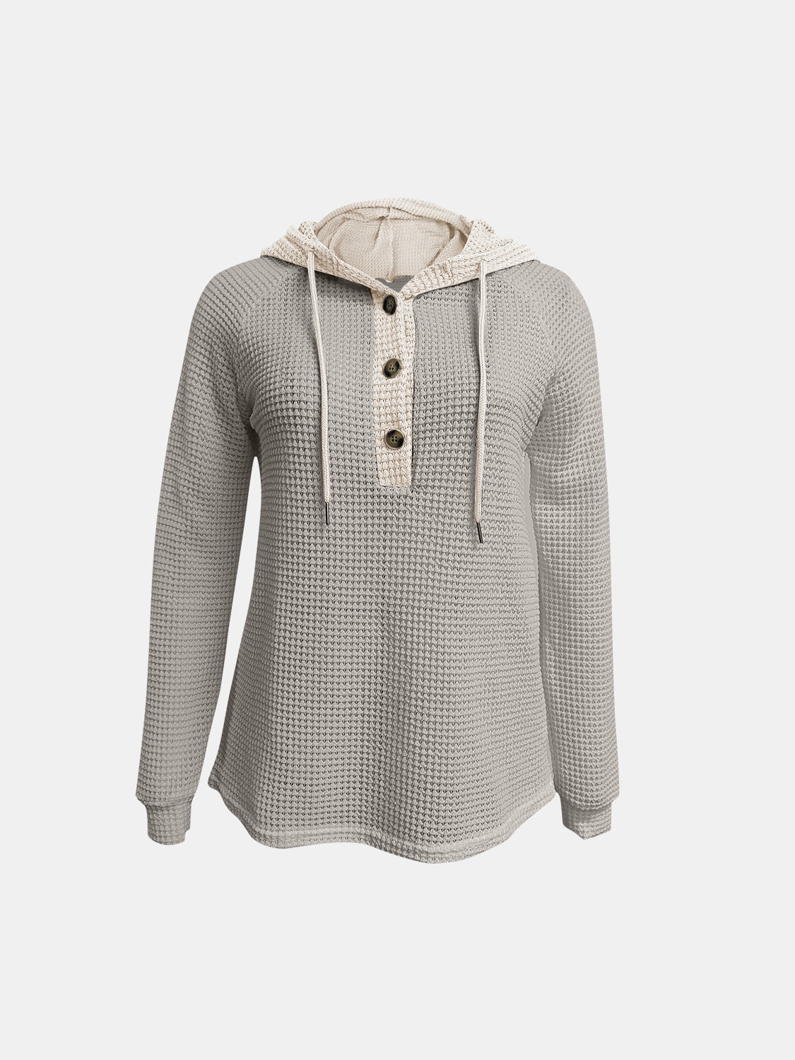 Full Size Waffle-Knit Contrast Long Sleeve Hoodie - Charming Charlie