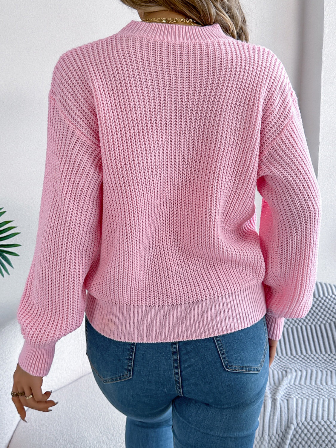 LOVE Heart Round Neck Dropped Shoulder Sweater - Charming Charlie