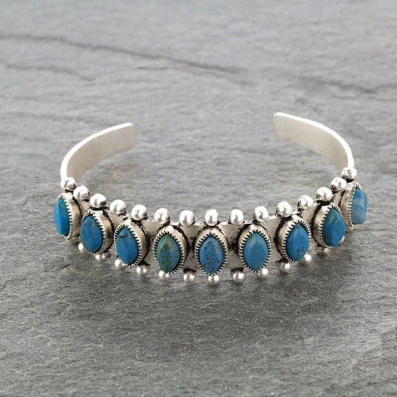 Artificial Turquoise Alloy Open Bracelet - Charming Charlie